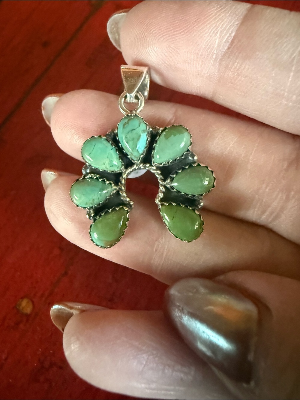 Sterling Silver Multi Stone Turquoise Naja Pendant 7 Stone Cluster